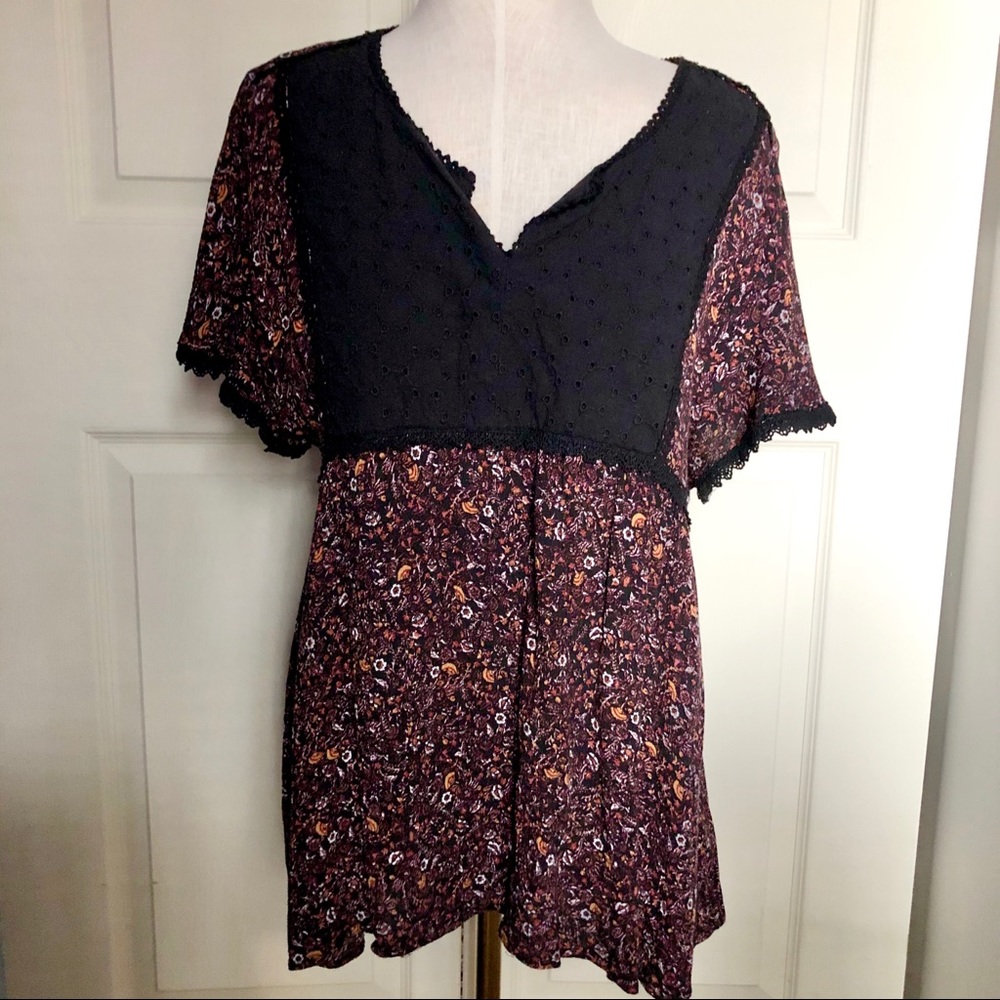 Knox Rose Lace Trim Peasant Boho Top